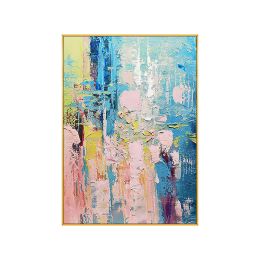 Natural Pink Blue Abstract 100% Handmade Oil Painting Canvas Paintings for Living Room Home Decoration Nordic Wall Art Pictures