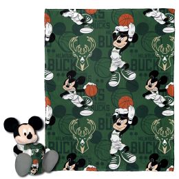 Bucks OFFICIAL NBA & Disney's Mickey Mouse Character Hugger Pillow & Silk Touch Throw Set;  40" x 50"