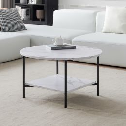 Modern Round coffee table with storage, Golden metal frame with marble color top-31.5"