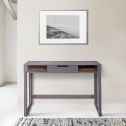 44 Inch Minimalist Single Drawer; Mago Wood; Entryway Console Table Desk; Textured Groove Lines; Gray; DunaWest