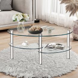 Tempered Glass Oval Side Coffee Table