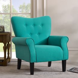 Modern Wing Back Accent Chair Roll Arm Living Room Cushion with Wooden Legs, Mallard Teal