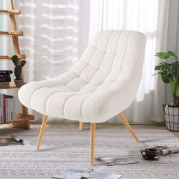 Wool Fabric Side Chair Single Accent Sofa for Living Room Bedroom Tufted Soft Wool Lounge Chair Mid Century Vanity Chair XH