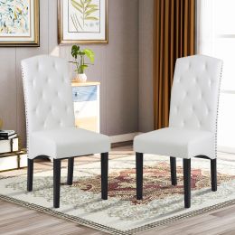 Dining PU Chair with Solid Wood Legs, 18.11&quot; L x 24.01&quot; W x 40.95&quot; H White