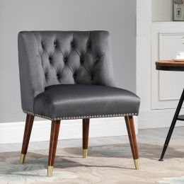 Set of 2 Solid Wood Legs Upholstered Accent Chair with Tufted Back and Seat Gray RT