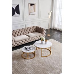 Modern Nesting coffee table,golden color frame with marble wood top-32"