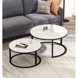 Modern Nesting coffee table,Black color frame with marble top-32"