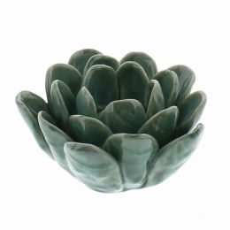 Succulent Shape Ceramic Tealight Holder; Blue; DunaWest