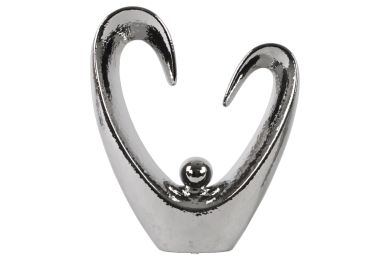 Open Heart Abstract Sculpture With Round Figurine In Center; Large; Silver; DunaWest