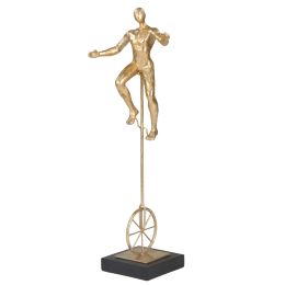 Polyresin Acrobat Statuette with Unicycle and Block Base; Gold; DunaWest