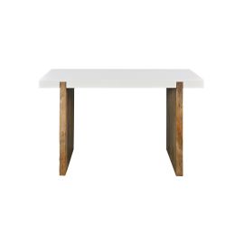 Kerry 48 Inch Rectangular Mango Wood Console Table; Sled Base; Glossy White; Natural Brown; DunaWest