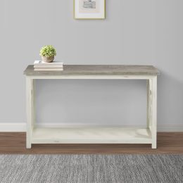 Solid Wood Sofa Console Table with X Shape Side Panels; White and Brown; DunaWest