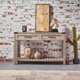 47 Inch Wide Console Table With Drawers And Shelf For Living Room;  Entrance / Corridor;  Grey Walnut