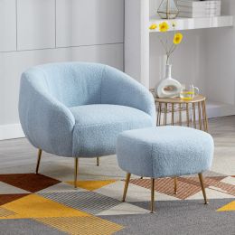 Modern Comfy Leisure Accent Chair; Teddy Short Plush Particle Velvet Armchair with Ottoman for Living Room