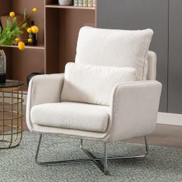 Modern Comfy Leisure Accent Chair; Teddy Short Plush Particle Velvet Armchair with Lumbar Pillow for Living Room