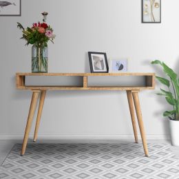 48 Inches Minimalist Solid Wood Desk Console Table; Weathered Oak Brown; DunaWest