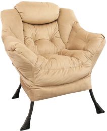 Accent Chair Lazy Reclining Armchair with Removable Metal Legs and High-Density Foam, Comfy Upholstered Single Sofa Chair for Living Room