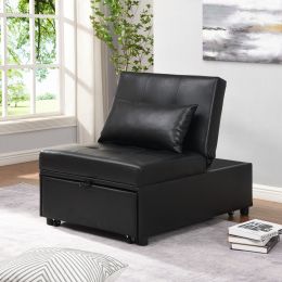 Contemporary Faux Leather Folding Ottoman Sofa Bed  black