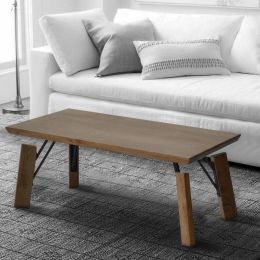 Rectangular Wooden Coffee Table with Block Legs; Natural Brown; DunaWest