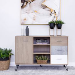 49 Inch Sideboard Buffet Console Cabinet with 3 Drawers; Oak Brown; DunaWest