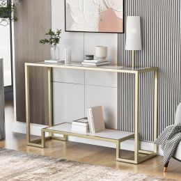 Modern, Minimalist Design Living Room Side Table, Metal with Stained White Tempered Glass, 2-Tier Side Table for Entrance, Gold