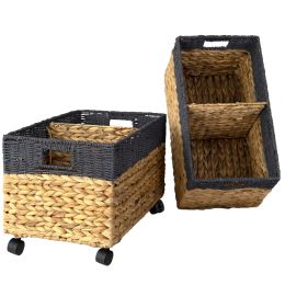 Woven Storage Baskets on wheels (Set 2) | Under Counter & Under Desk Storage - Toy Organizer